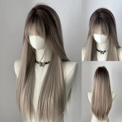 qgtao  -  EMO Wigs Ombre Long Straight Hair Asian Gradient Picking European and American Style Headband Wig for Daily Use Cosplay  가발