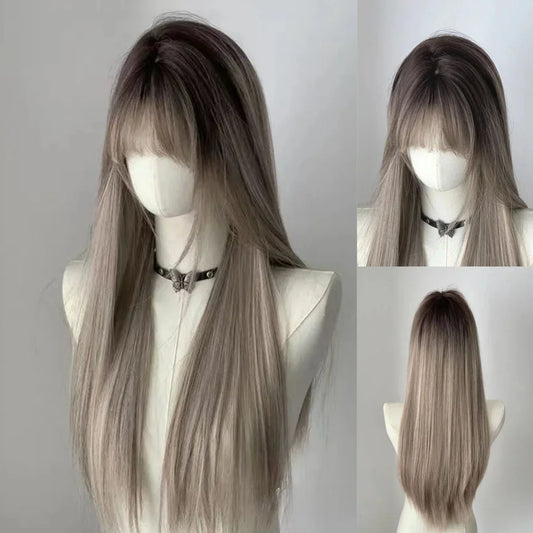 qgtao  -  EMO Wigs Ombre Long Straight Hair Asian Gradient Picking European and American Style Headband Wig for Daily Use Cosplay  가발