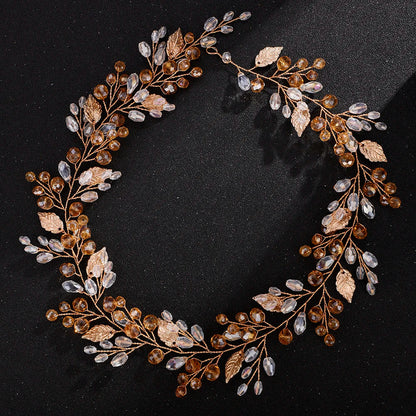 qgtao  -  Gold Alloy Crystal Bead Flower Headband Hair Accessories Tiaras Bridal Headwear Wedding Hair Jewelry Party Prom Headpiece