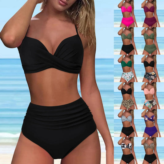 qgtao Luxury High Waist Bikini Set Two Piece Swimsuit Women Push Up Y2k Swimwear Tankini Summer Beach Mujer купальник Swimming Suit