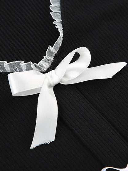 Summer Crop Top Women Y2K Coquette Bow T Shirt Female Vintage Lace Short Sleeve Tee Ladies Sweet Fashion Slim Camisetas Mujer