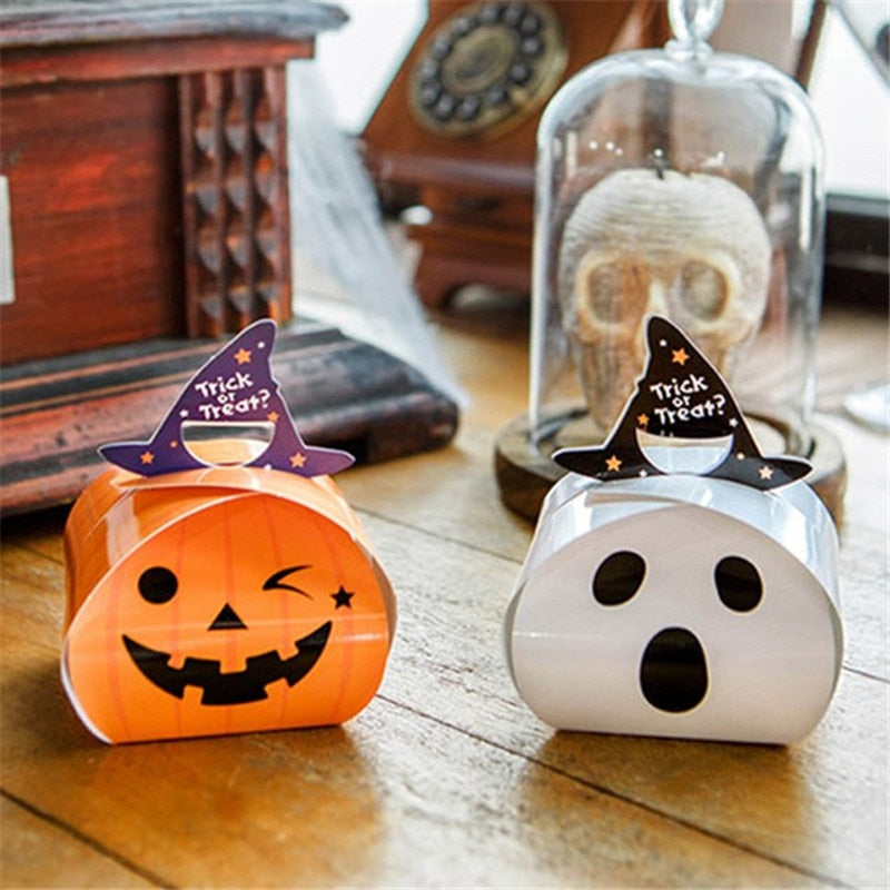 10pcs Portable Halloween Candy Boxes Horror Ghost Pumpkin Gift Packaging Box Halloween Party Decoration for Home Favor Paper Bag