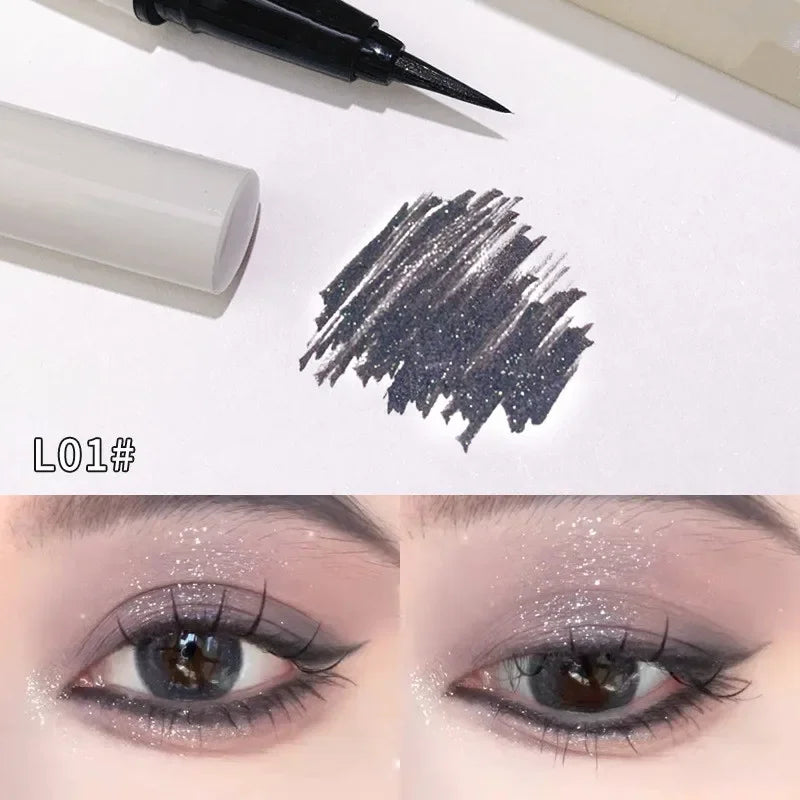 qgtao Glitter Liquid Eyeliner Pen Rose Purple Lasting Non-smudge Brighten Lying Silkworm Highgloss Eye Liner Eyeshadow Makeup Pencil