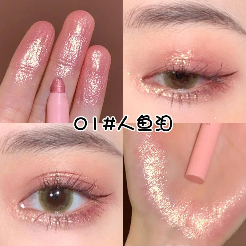 Diamond Glitter Eyeshadow Liner Pencil Face Makeup Highlighter Waterproof Matte Pink Silkworm Champagne Gold Eyeliner Pen