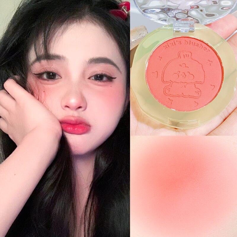 Embossed Cartoon Monochrome Blush Peach Cream Makeup Blush Palette Face Mineral Pigment Cheek Blusher Powder Korean Makeup Rouge