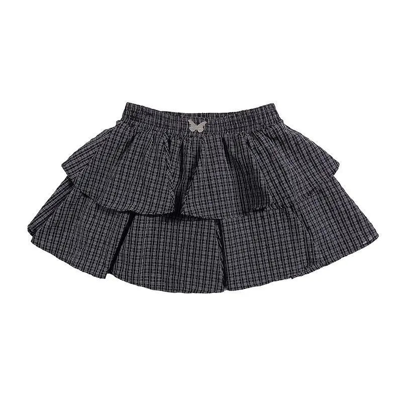 qgtao Ruffle Plaid Mini Skirt Women Kawaii Preppy Style Short Skirts Layered Sweet Cute Korean Fashion Casual Street Skirt