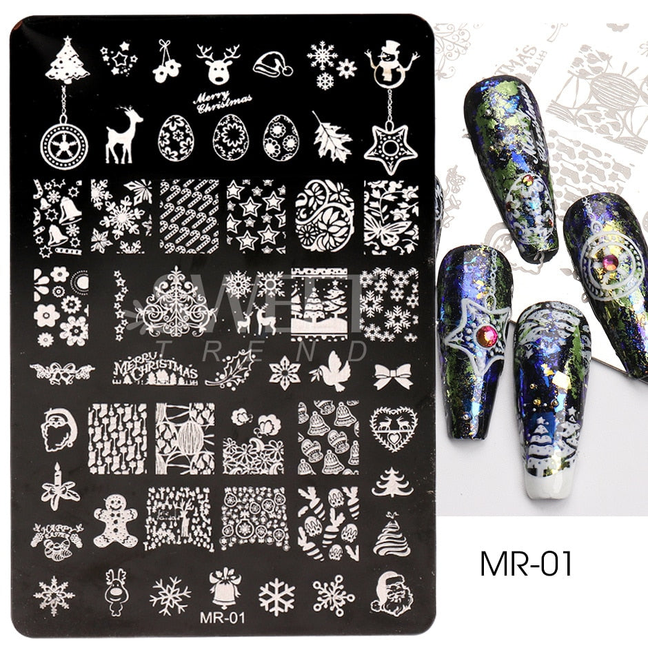 Christmas Nail Stamping Plates Snowflakes Snowman Deer New Year Stencils Design Polish Manicure Template Nail Art Tool SAMR01-03