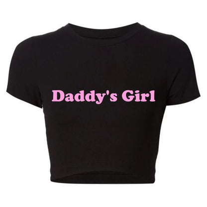 Daddy's Girl Funny Letters Print Women Cropped Top Harajuku Kawaii Clothes 2000s Grunge T Shirt Baby Tee Tshirt Dropshipping