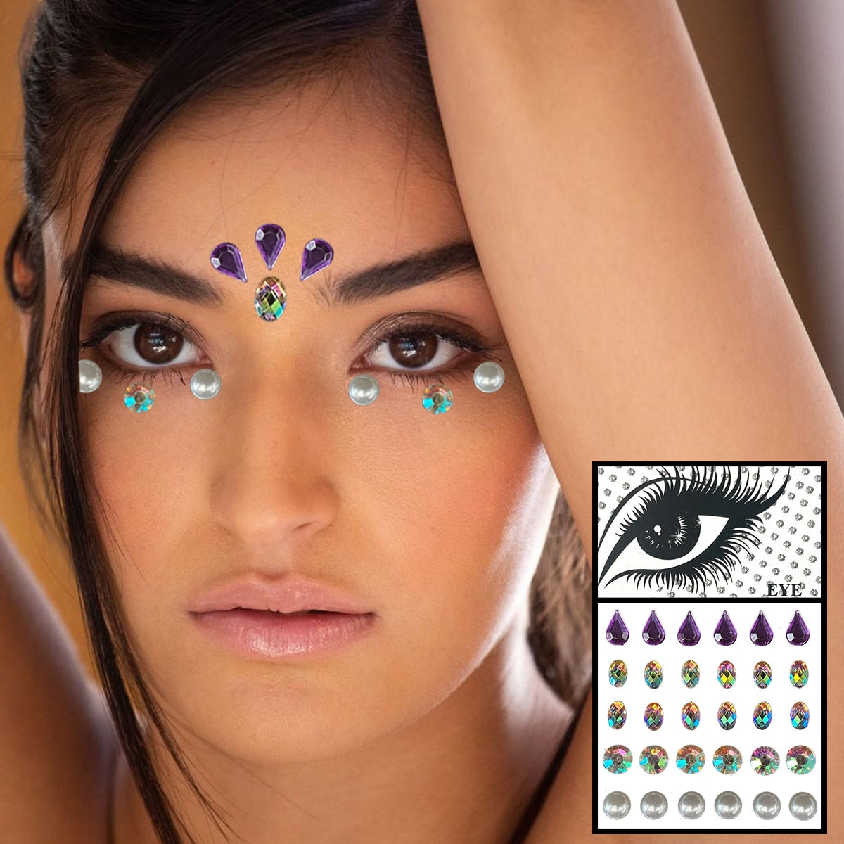 Face Gems Temporary Tattoos Eye Eyeshadow Diamonds Pearl Jewels Makeup Sticker Glitter Dots Jewelry Nail Art Halloween Festival