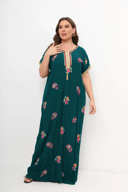 qgtao 2 Pieces Set African Dresses For Women Cotton O-neck Jilbab Short Sleeves Kaftan Dubai Abaya Hijab Muslim Plus Size Robe