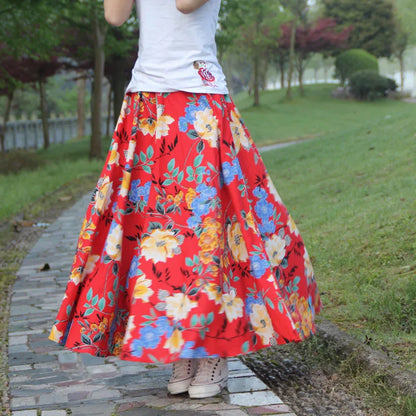 Summer Ethnic Style Cotton Linen Bohemian Streetwear Y2k Skirt Fashion Clothes Long Skirts Women Clothing Casual Vintage Elegant