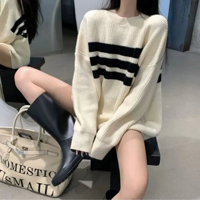 qgtao Deeptown Gothic Sweaters Women Harajuku Punk Knitted Stripes Jumper Vintage Plus Size Loose Long Sleeve Pullover Tops Streetwear