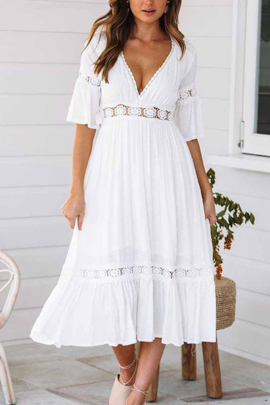 qgtao White Lace Midi Dresses