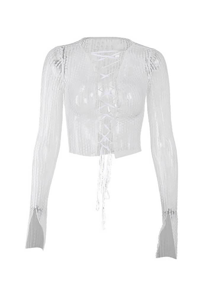 See Through Tied Long Sleeve Top