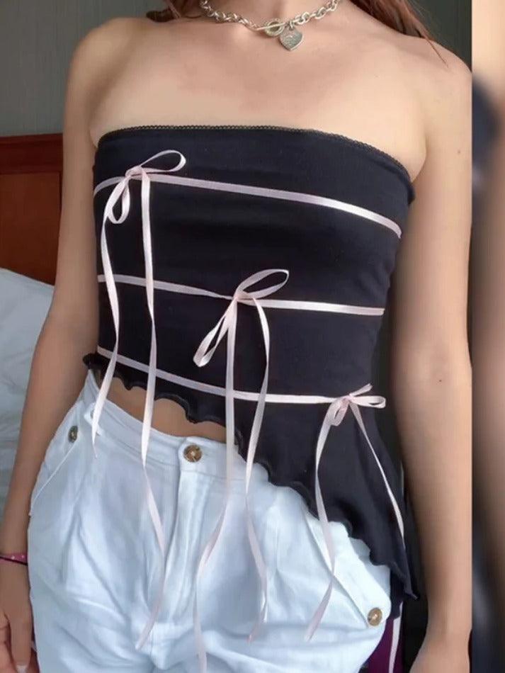 Asymmetric Design Bow Tie Up Bandeau Top