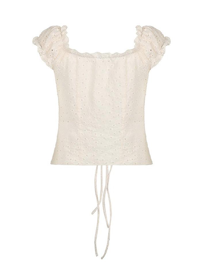 Ruffled Cutout Tied Short Sleeve Top