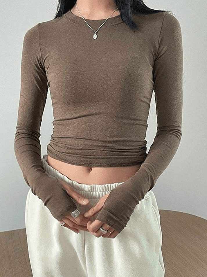 Basic Solid Long Sleeve Crop Top