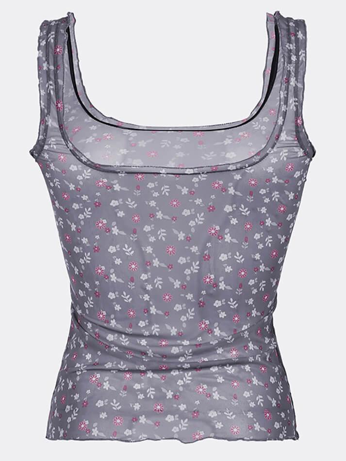 Floral Mesh See-Through Tank Top