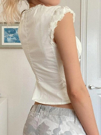 Strap Slim Short Sleeve Blouse
