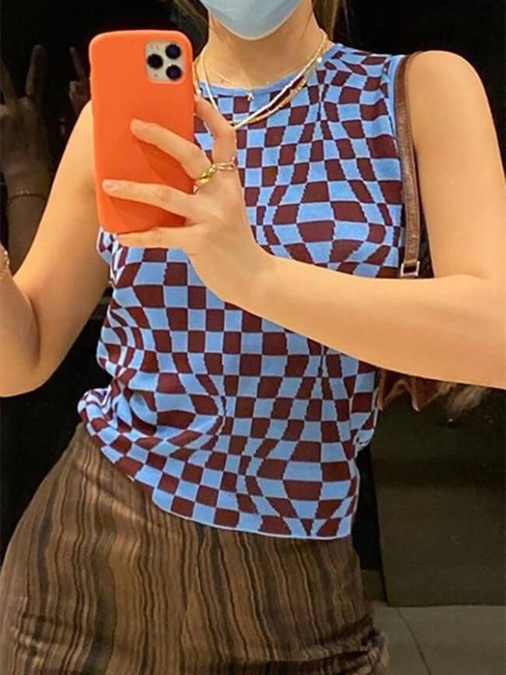 Checkered Print Crop Tank Top