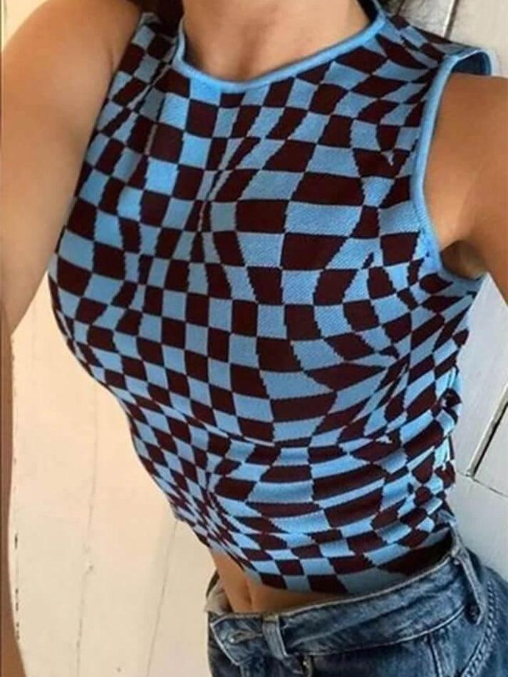 Checkered Print Crop Tank Top