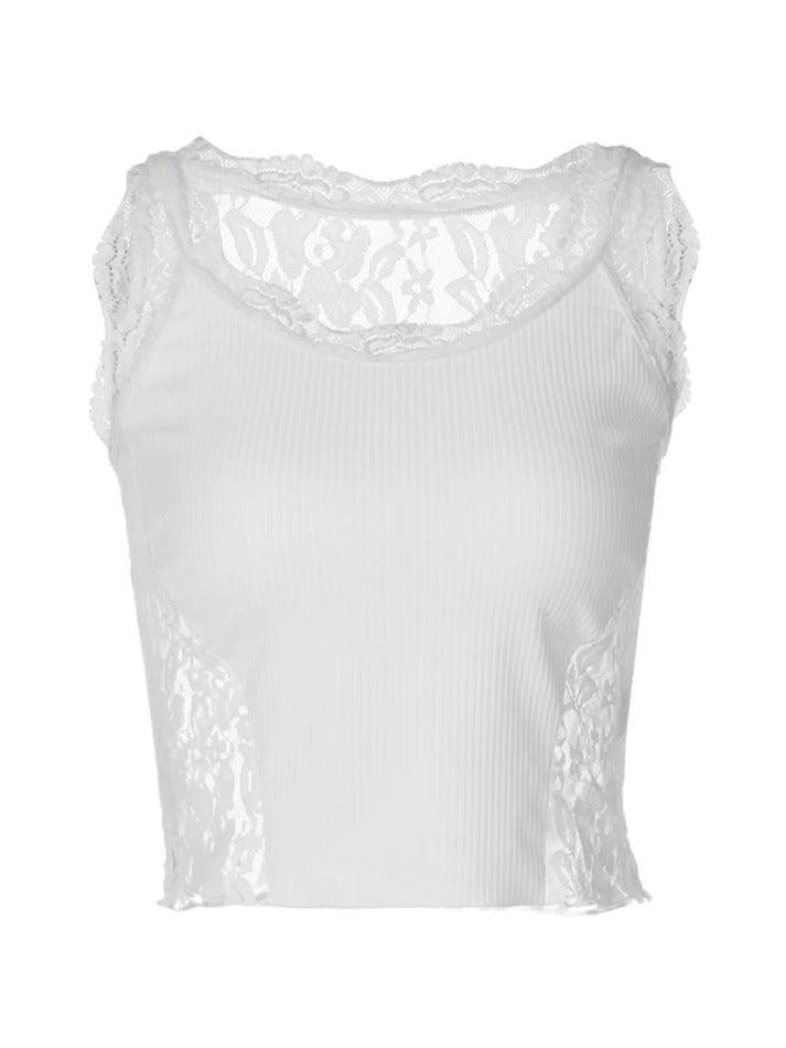 Lace Trim Splice Tank Top