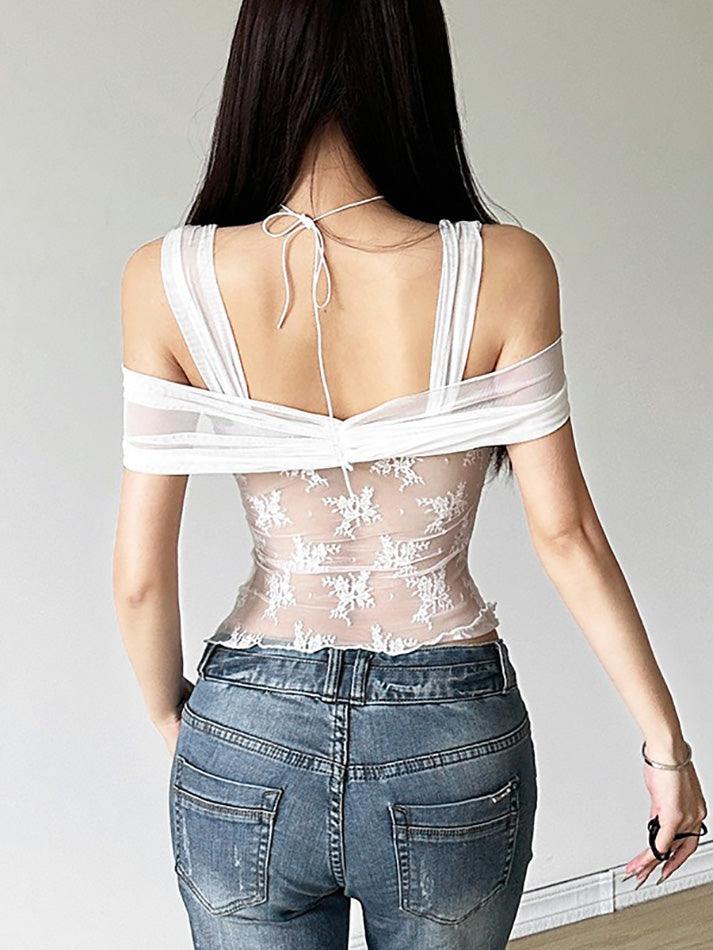 Solid Color Sheer Mesh Top