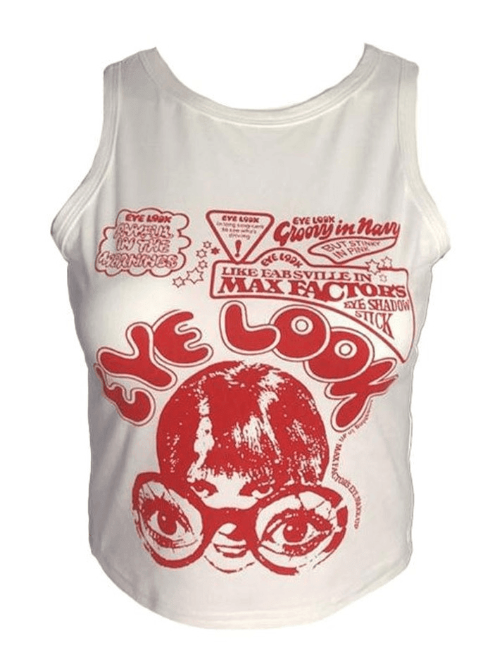 Eye Look Graphic Crop Tank Top