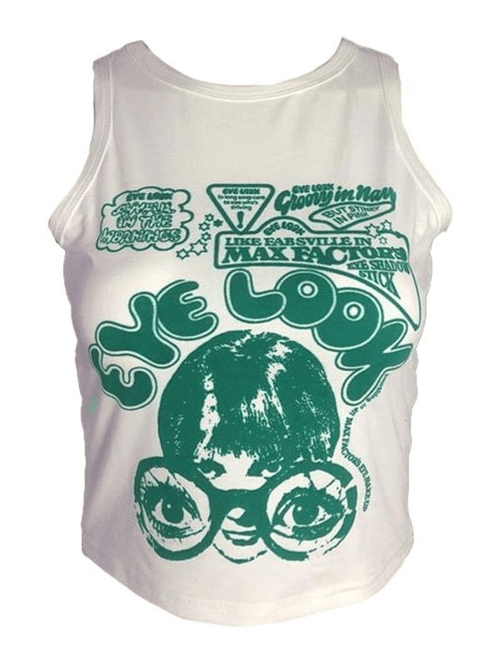 Eye Look Graphic Crop Tank Top