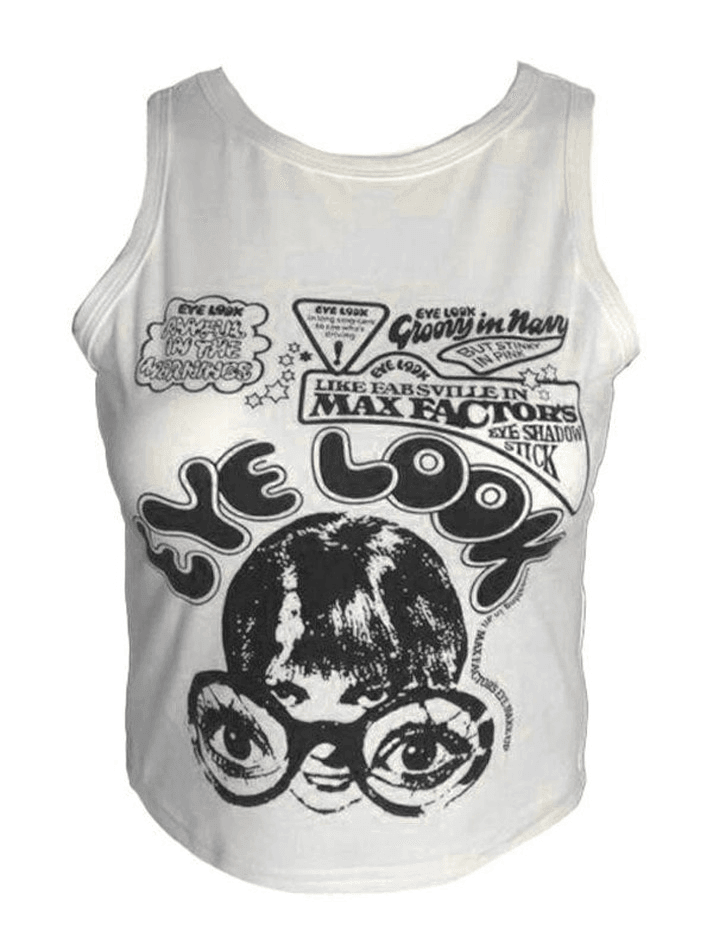 Eye Look Graphic Crop Tank Top