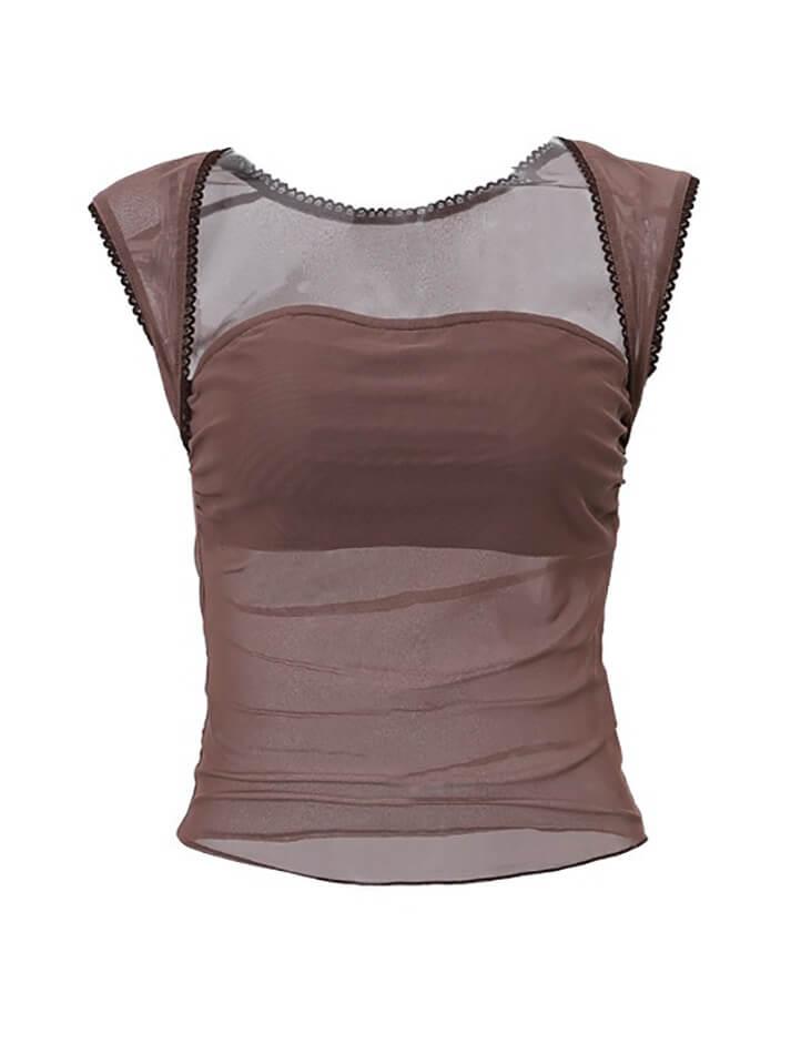 Square Neck Mesh Sheer Sleeveless Tank Top