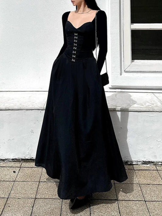 qgtao Gothic Square Neck Corset Maxi Dress