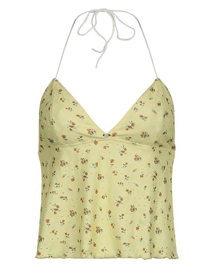 Floral Halter Neck Tie Camisole Top