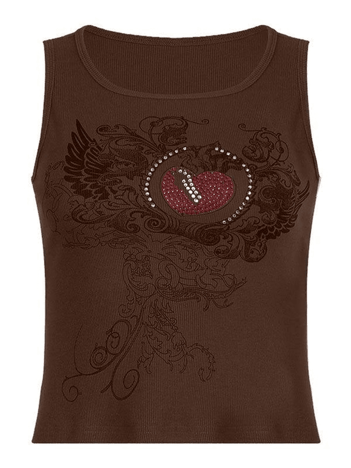 Heart Rhinestone Rib Crop Tank Top