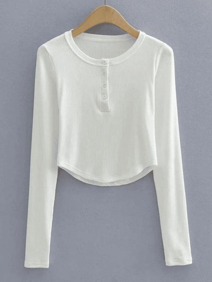 Irregular Long Sleeve Button Crop Top