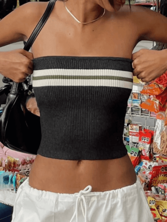 Knit Striped Bandeau Crop Top