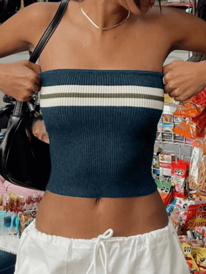 Knit Striped Bandeau Crop Top