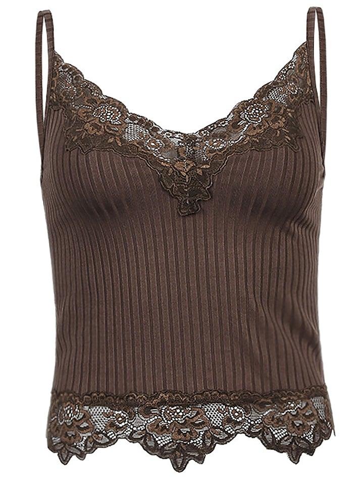 Lace Paneled Rib Crop Cami Top