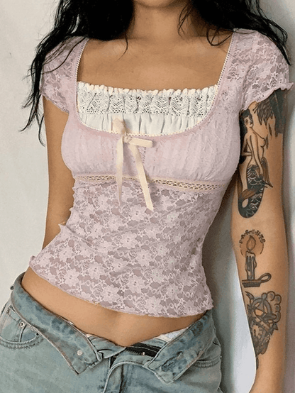 Lace Patchwork Crop Blouse