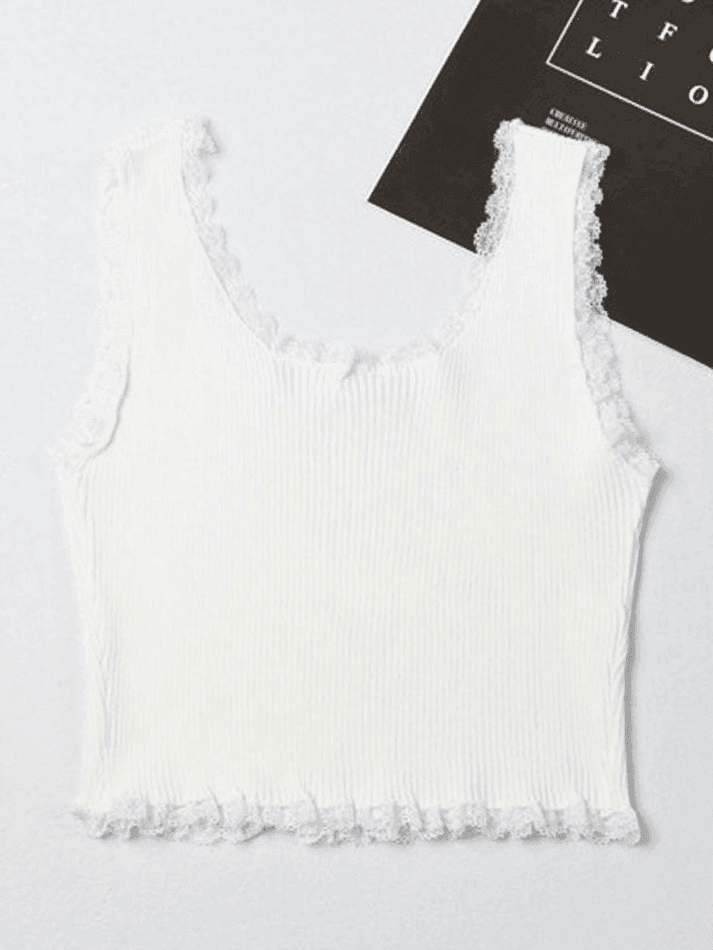 Lace Trim Crop Knit Tank Top