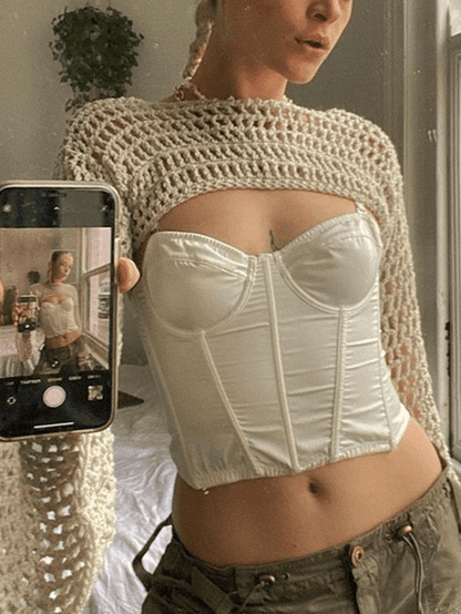 Long Sleeve Crochet Bolero Knit Top