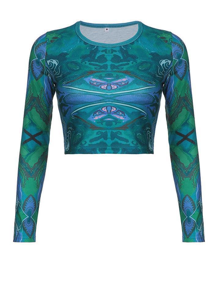 Long Sleeve Printed Crop Top