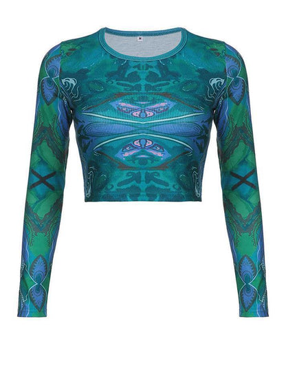 Long Sleeve Printed Crop Top