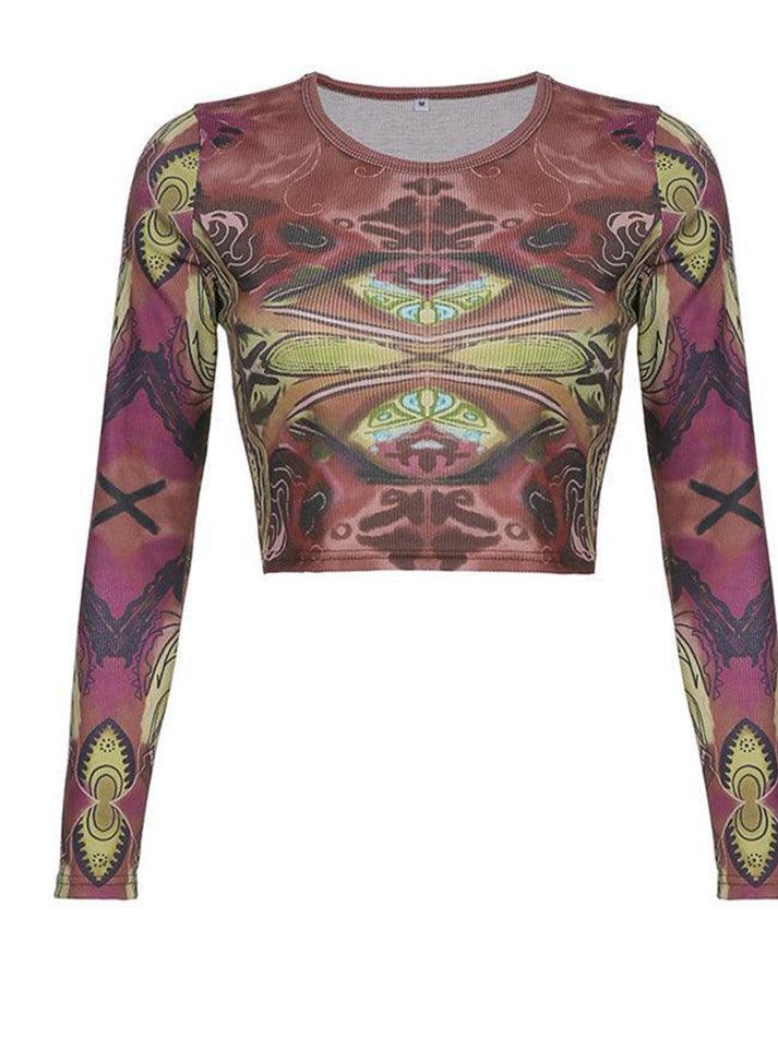 Long Sleeve Printed Crop Top