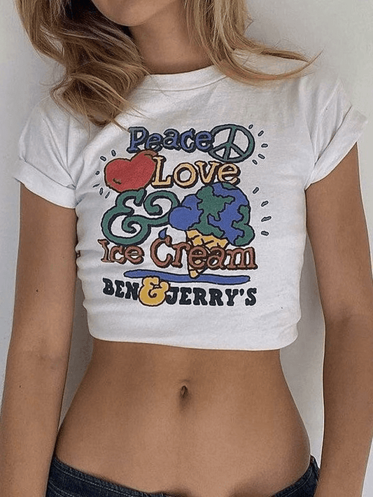 Love Peace Printed Crop Top