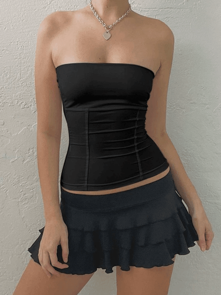 Paneled Solid Color Bandeau Top