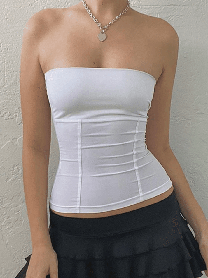 Paneled Solid Color Bandeau Top