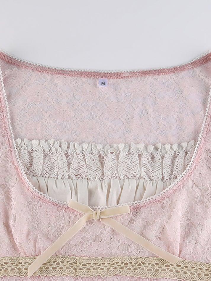 Patchwork Lace Trim Crop Top