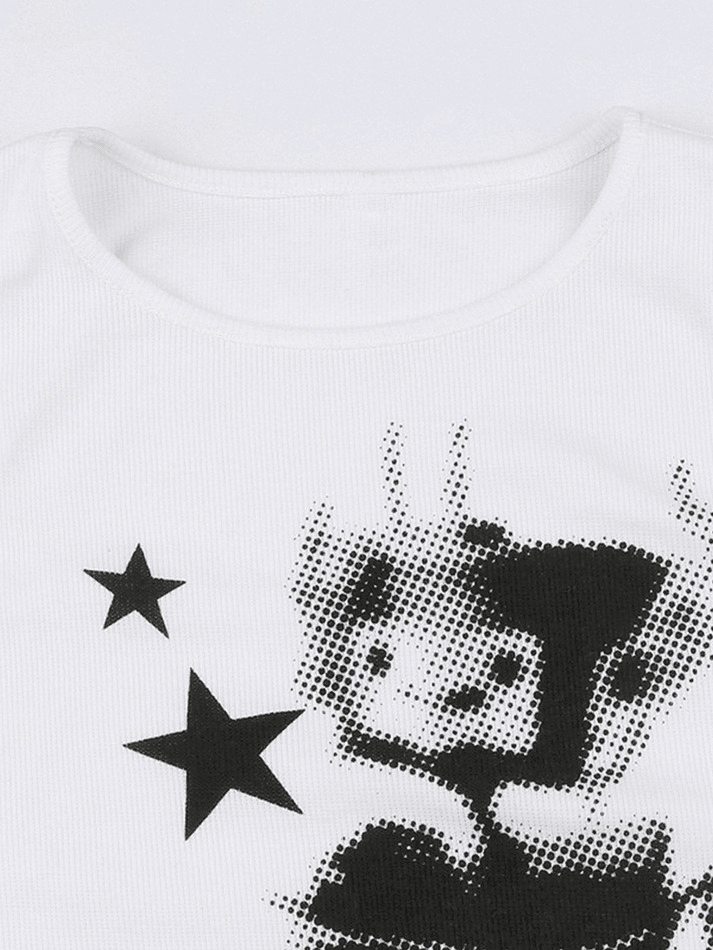 Pixel Robot Star White Cropped Tank Top