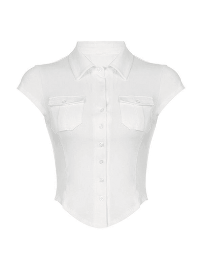 Pocket Button Down Cropped Blouse